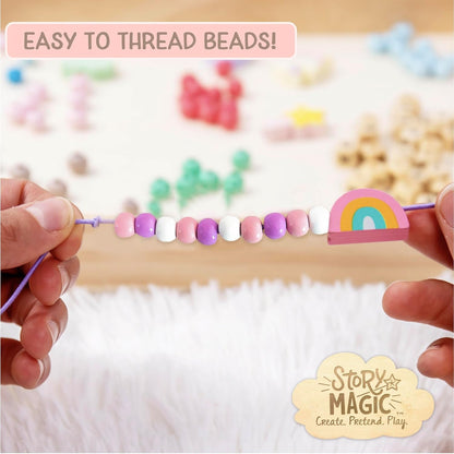 Story Magic Wooden ABC Beads by Horizon Group USA, Premium Wood Jewelry Making Kit, Makes 10+ Pieces of Jewelry, Over 350 Wooden Beads & Charms