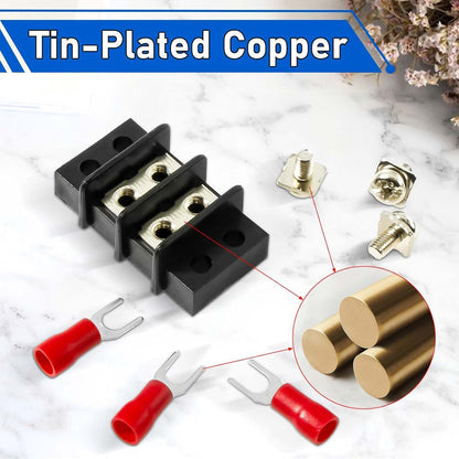 3sets 10 Position Terminal Strips， Dual Screw Terminals Block Strip with 16-14AWG Insulated Fork Wire Connectors for Electrical Wiring