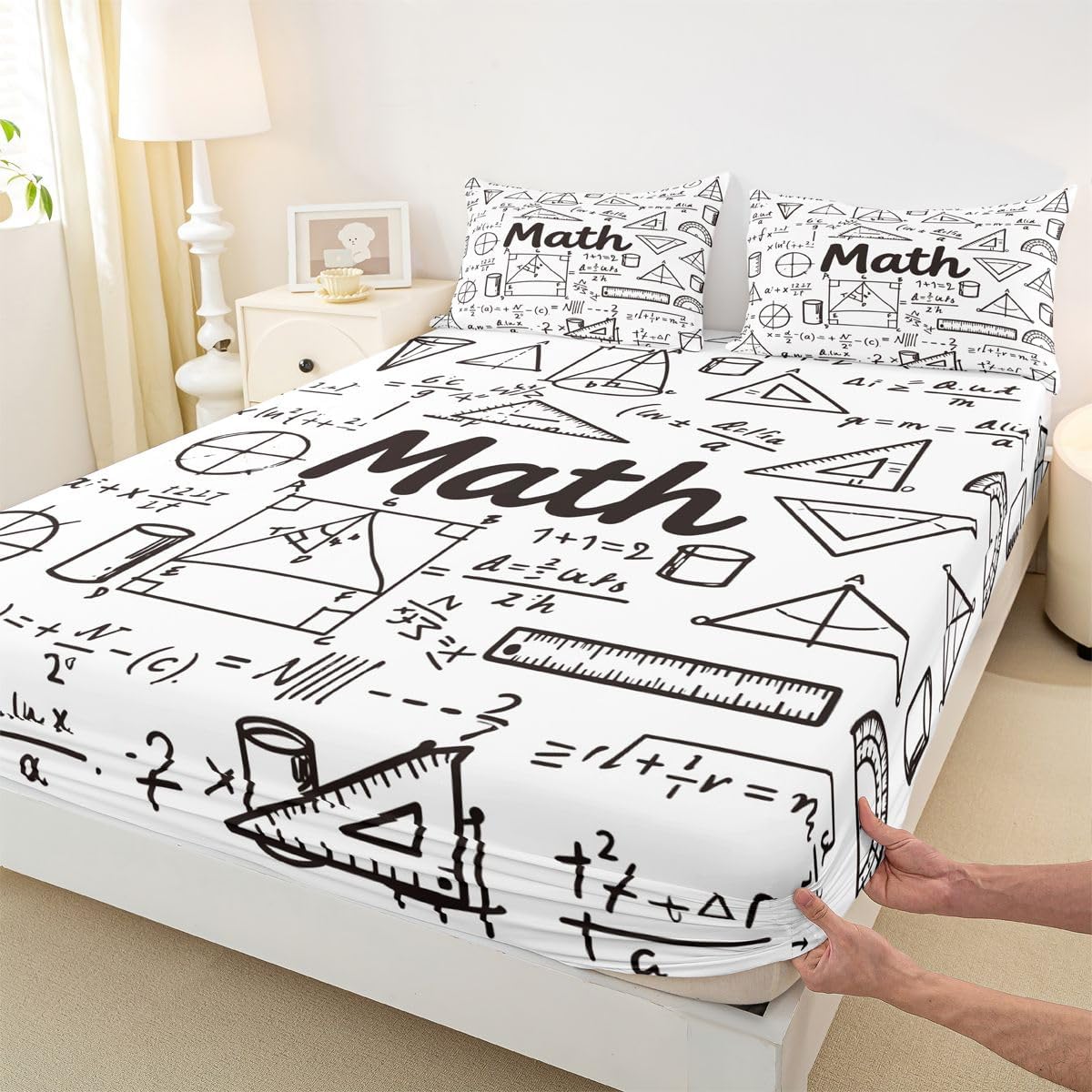 Erosebridal Chemistry Lab Fitted Sheet Twin Size Chemical Equation Bed Sheets for Boys Girls Chemical Elements Science Theme Bed Set Teens Kids Science Students Bedding Set School Dorm Room Decor