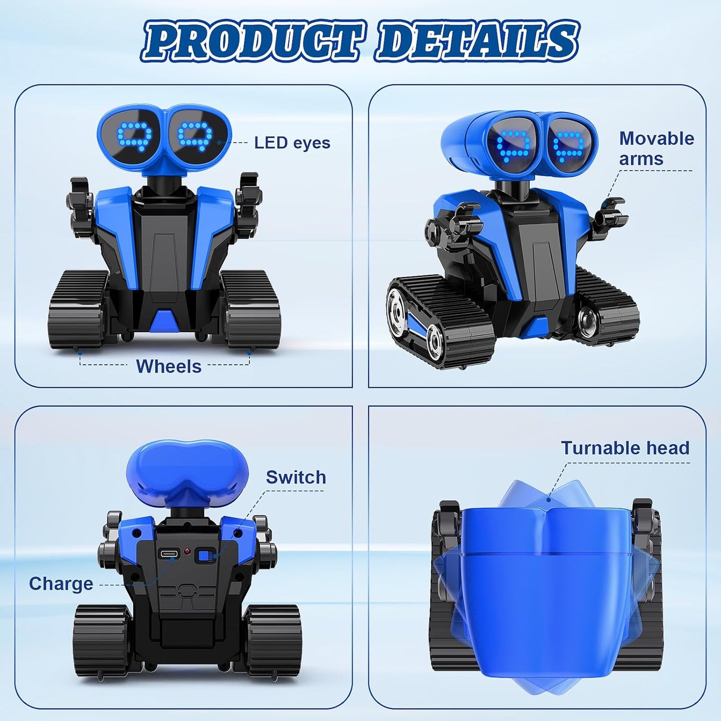 MindPal Robot Toys Rechargeable RC Robots for Kids with LED Eyes Auto-Demonstration Dance & Sing Remote Control Emo Robots for Boys Girls, Camouflage Blue