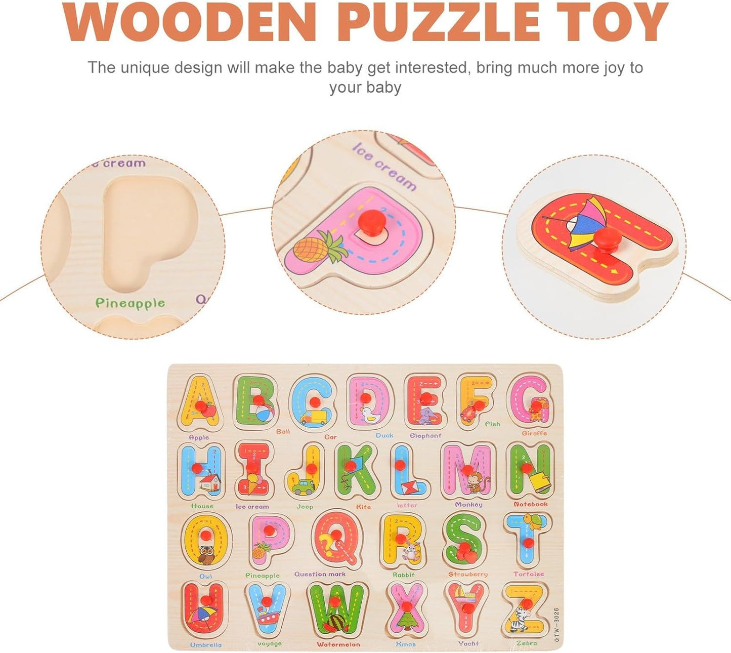Wooden Fruit Puzzle for Toddlers 3+ Years, Educational Fruit Shape Learning Toy with Board & Blocks, Fun & Engaging Preschool Activity for Boys and Girls