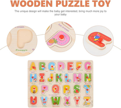 Wooden Fruit Puzzle for Toddlers 3+ Years, Educational Fruit Shape Learning Toy with Board & Blocks, Fun & Engaging Preschool Activity for Boys and Girls