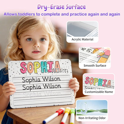 Personalized Name Practicing Board for Kids, Cusotm Name Tracing Whiteboard with Dry-Erase Pen, Back-to-School Gift for 3 4 5 Years Old Preschoolers, Handwriting Practice, Toddler Name Learning