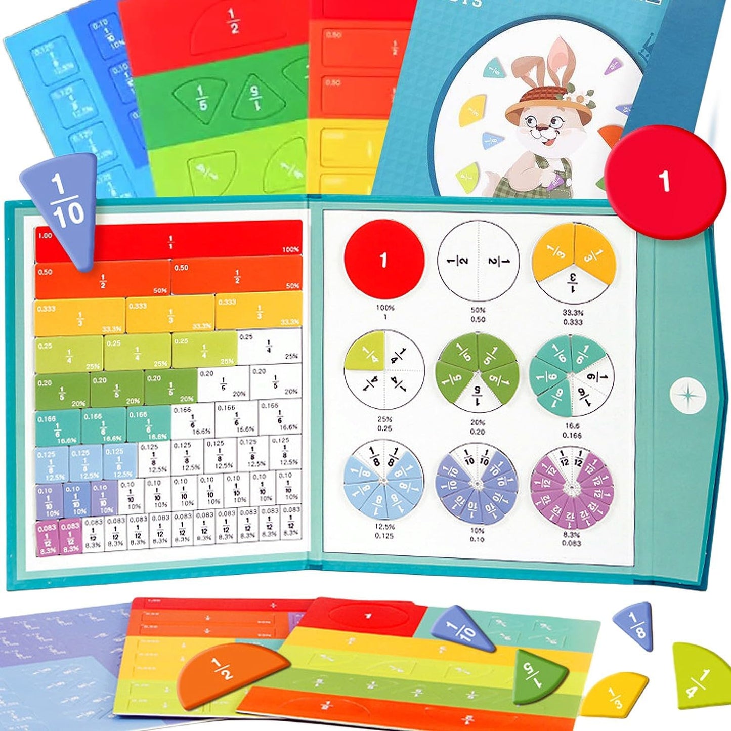 Magnetic Fraction Demonstration Book, Magnetic Fraction Tiles, Fractions Manipulatives, Score Disk Demonstrator Math Puzzle Learning Building Block Set- (3Set)