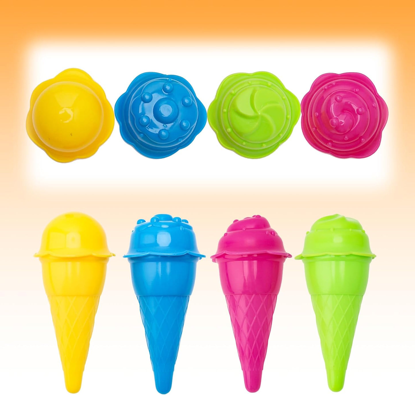 Dough Tools for Kids, 9 Piece Ice Cream Set with 4 Cones, 4 Scoop Molds & Spoon, Modeling Clay Tools, Sand Toys & Sensory Bin Accessories for Toddlers Ages 2-4