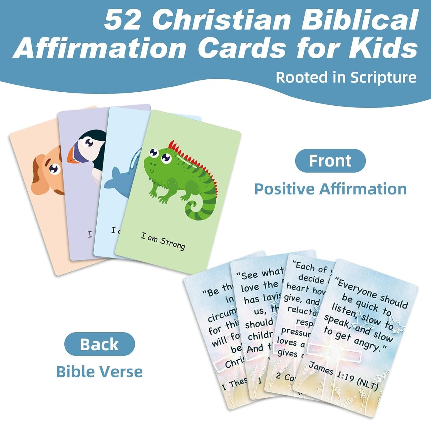 Christian Biblical Affirmation Cards for Kids, 52 Bible Verse & Prayer Cards, Ideal Scripture Memory Gifts for Boys and Girls, Perfect for Teens Bible Study & Encouragement