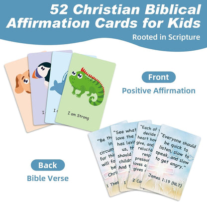 Christian Biblical Affirmation Cards for Kids, 52 Bible Verse & Prayer Cards, Ideal Scripture Memory Gifts for Boys and Girls, Perfect for Teens Bible Study & Encouragement