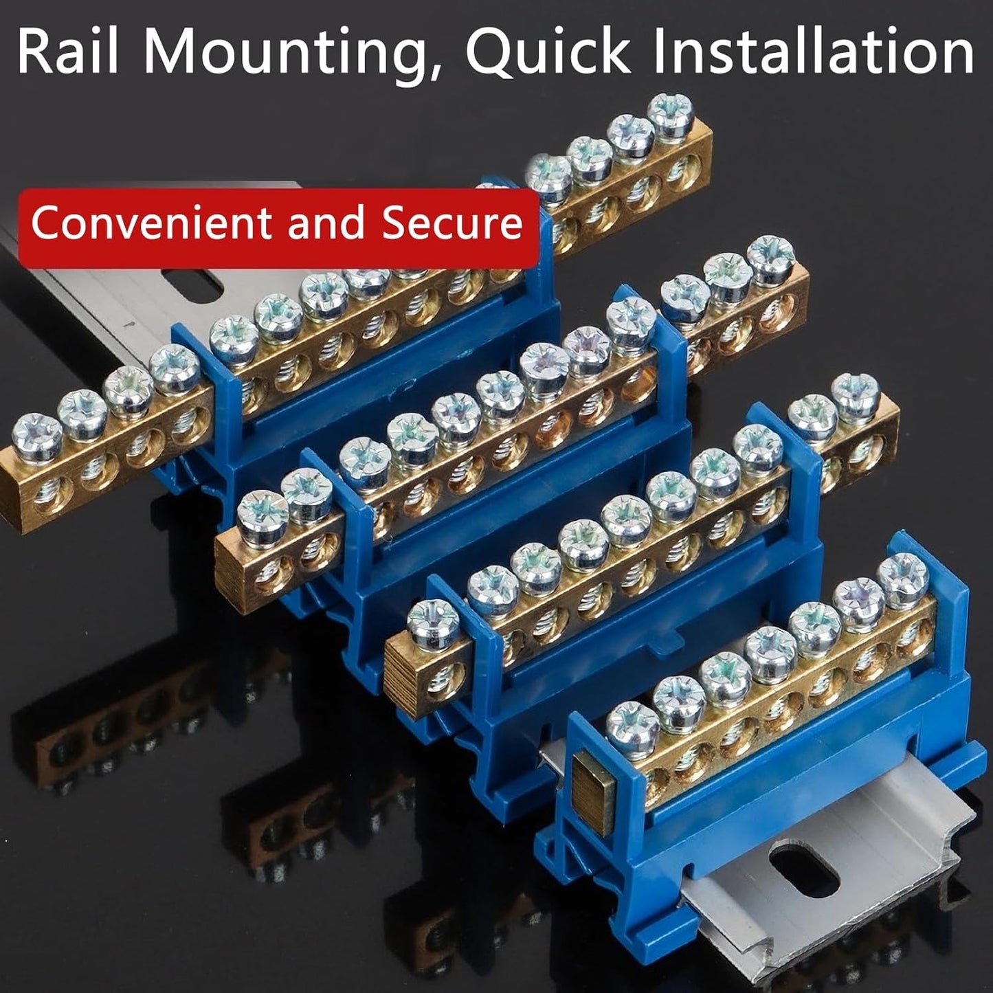 10 Positions Terminal Bus Bar Block 6 Pack Brass Wire Screw for Car Boat Marine Ground Power Distribution Grounding Electrical Bars Strip Block for 12V-110V, Blue