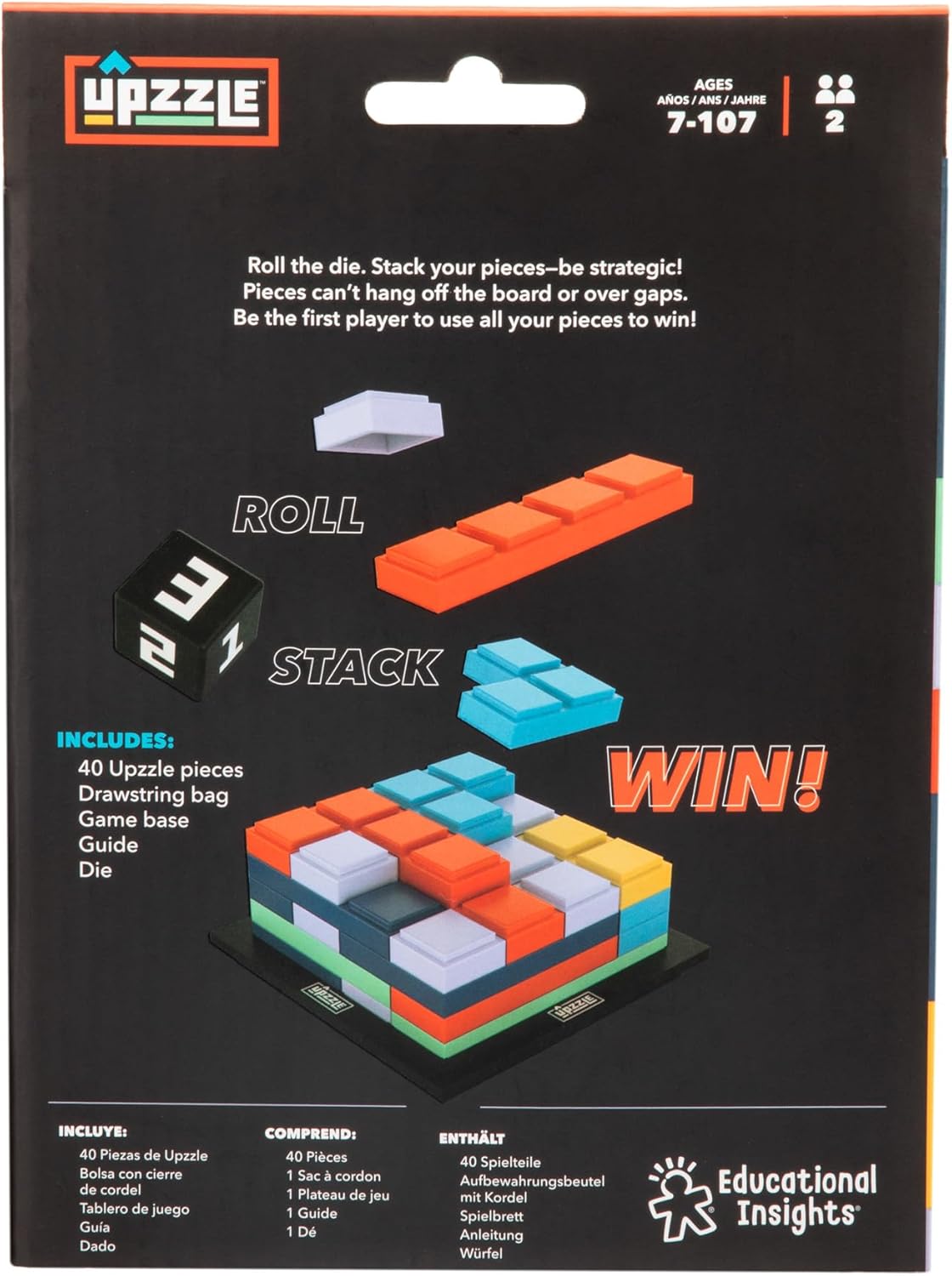 Educational Insights Upzzle - 2 Player Strategy Board Games for Adults and Family, 3D Stacking Puzzle Game for Kids 8-12, Brain Teaser, Critical Thinking Puzzles