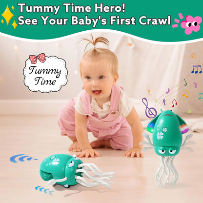 2026 New Electric Dancing Squid Toy with LED Lights & Music, Crawling Dancing Octopus Toys Tummy Time Toys, Magic Dancing Squid Baby Toys Obstacle Avoidance & Fishing Game