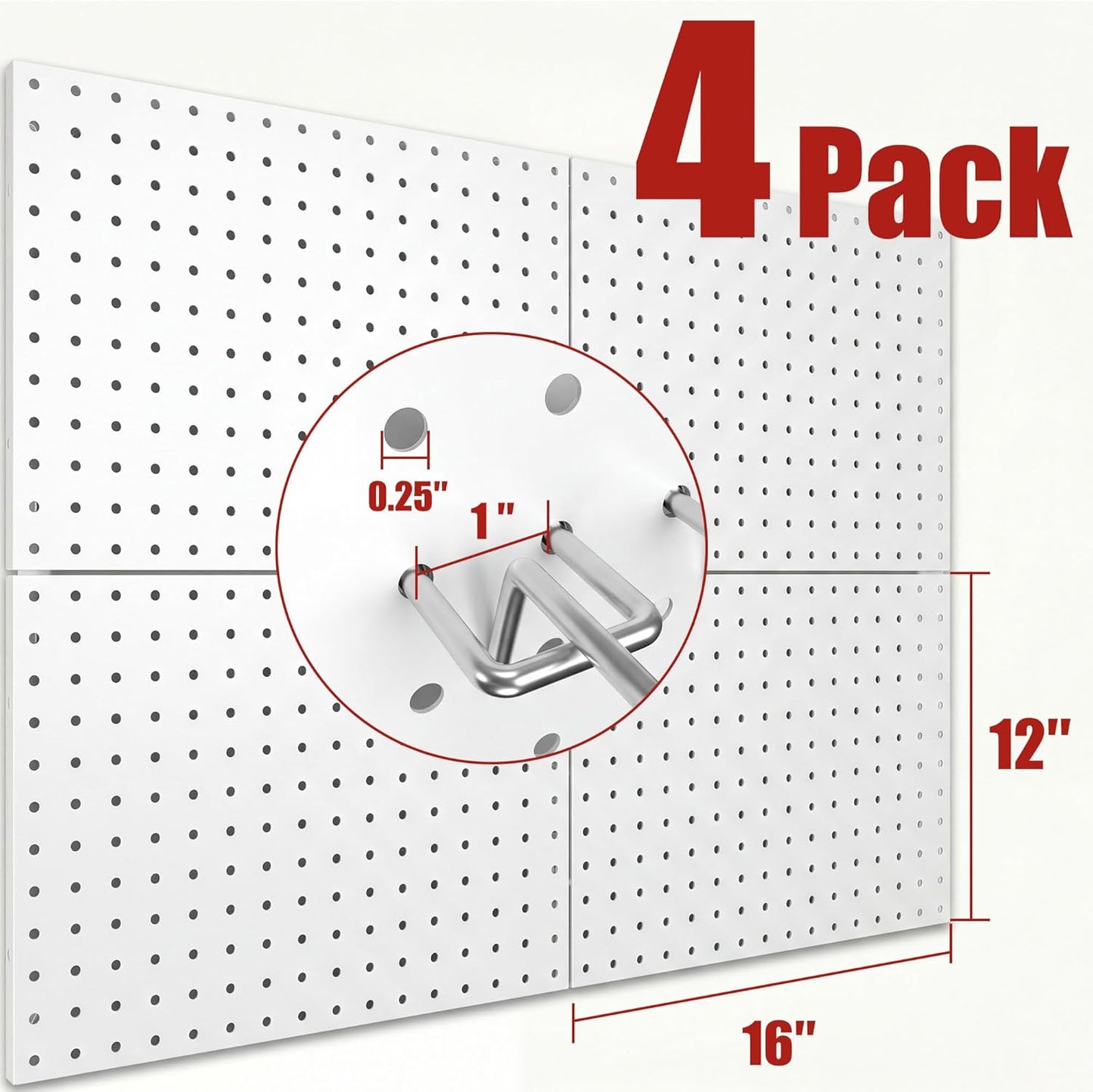 4 Pack Metal Pegboard Panels with 50 Hooks, Black Pegboard Wall Organizer, Pegboard Accessories, Heavy Duty Garage Tool Storage System for Workbench, Workshop, Office, Craft Room