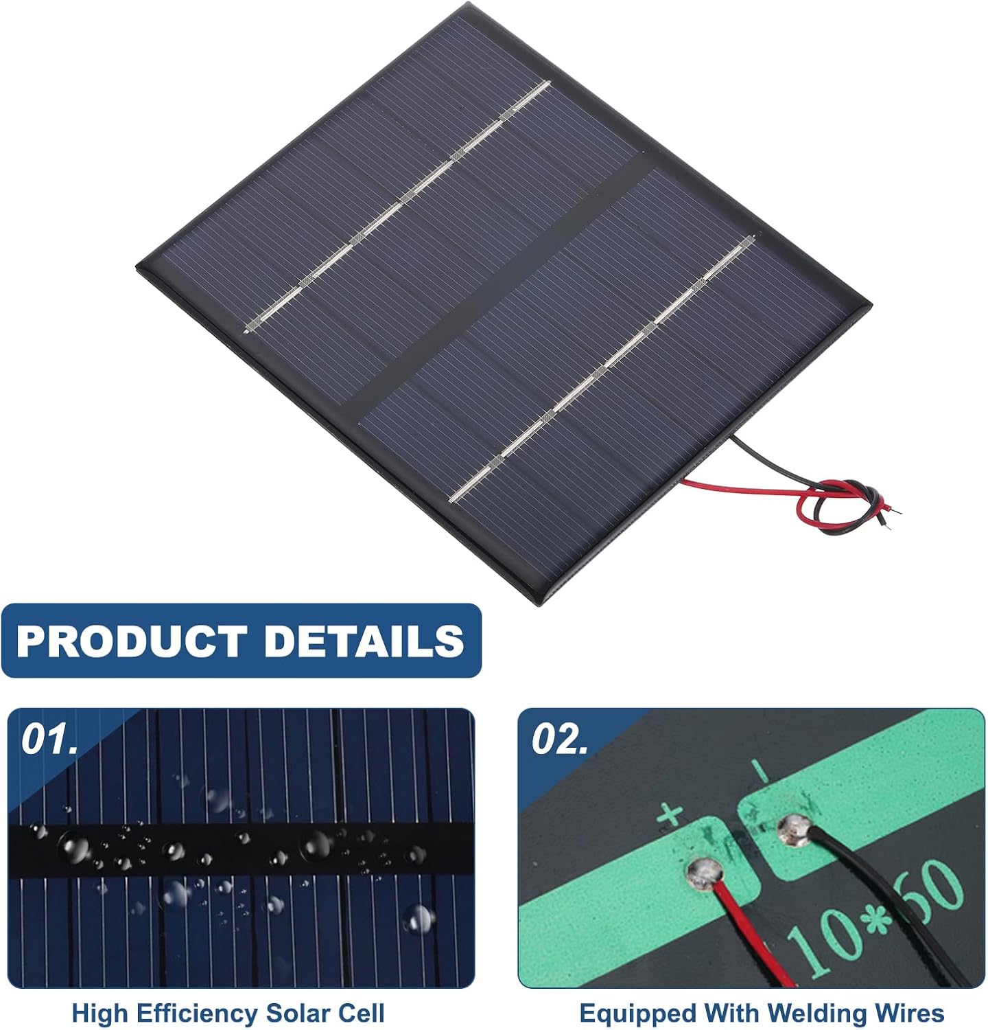 MECCANIXITY 2 Pcs 5.5V 0.44W 70mA Mini Solar Panels, Small Polycrystalline Solar Cell Panel with 2 Cable for DIY Electric Toy Materials Kits Charger, 60mm x 60mm
