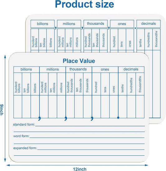Dry Erase Place Value White Board, 9" x 12" Double Side Table Math Manipulatives Lapboard for Kids Students Classroom Home