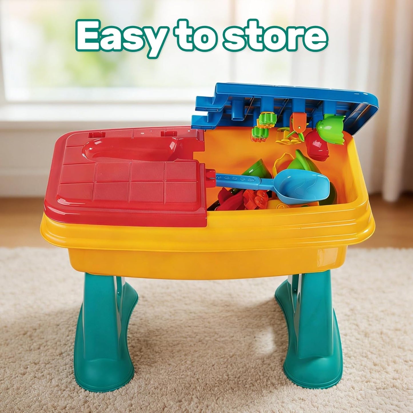 Kids Sand and Water Table, 2 in 1 Toddler Activity Table with Water Wheel & Sand Tools, Outdoor Indoor Sensory Play Sandbox Table for Toddlers, Summer Beach Water Toys for Boys Girls Age 3+