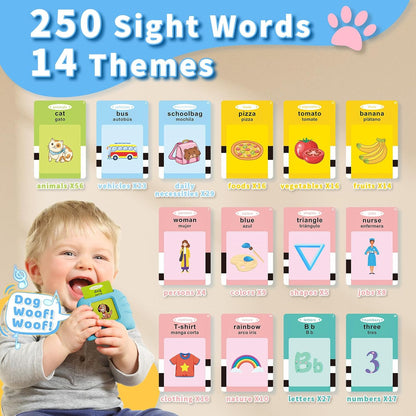 Aullsaty Talking Flash Cards for Toddlers 1-3, Upgraded 248 Sight Words Montessori Speech Therapy Toy, Autism Sensory Educational Learning Toys, Birthday Gifts for Boys Girls (Pink)