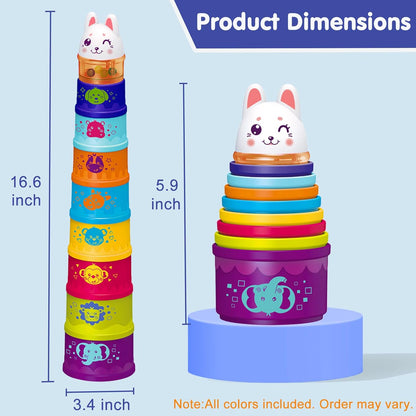 WEEJOYGAM Baby Stacking Cups, Nesting Stacking Toys for Toddlers 1-3 with Light and Sound, Montessori Toys for 1 Year Old Babies 6-12 12-18 Months Easter Gift Color Stack Bath Beach Blocks Rainbow Set
