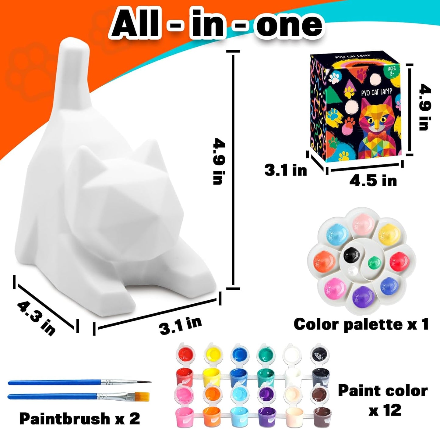 FUNZBO 4.3in Paint Your Own Dinosaur Lamp Kit - Arts and Crafts Supplies Painting for Kids Teens, DIY Night Light Dinosaur Toy for Boy Girl 3 4 5 6 7 8 9 10 11 12 Birthday Gift