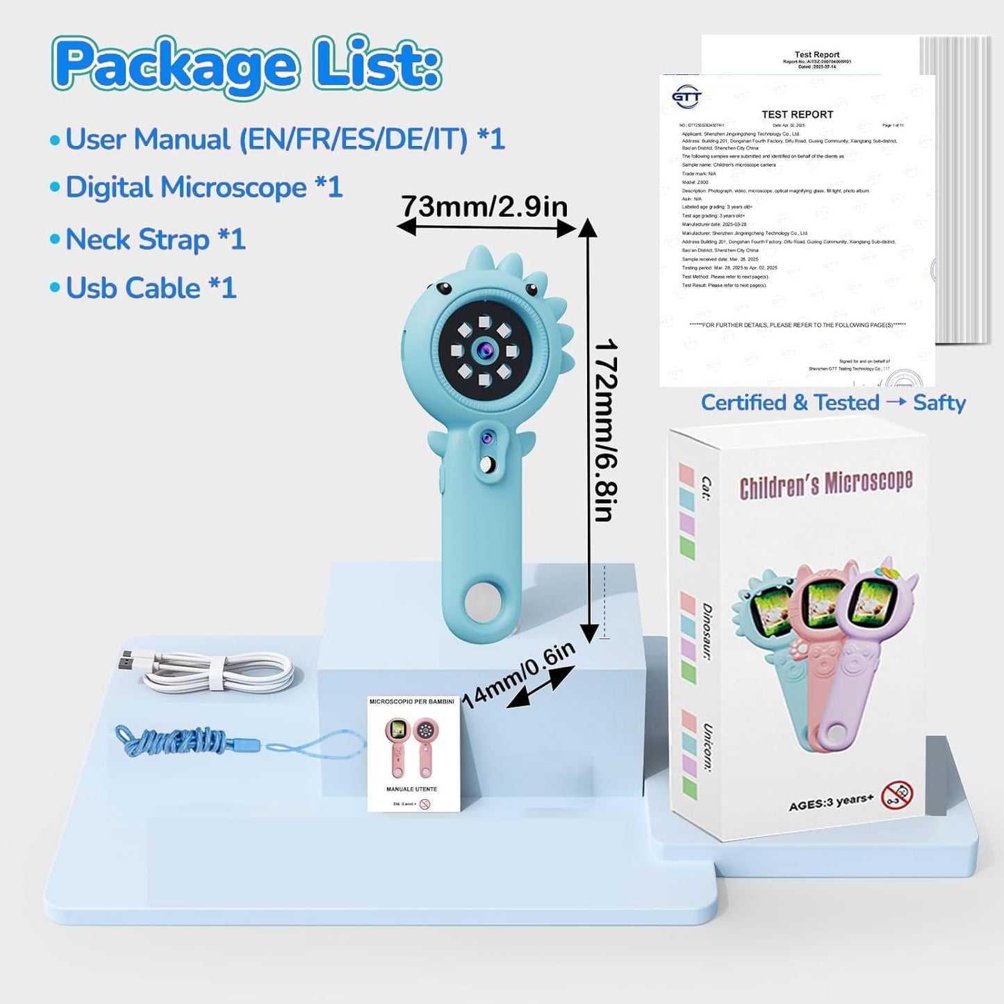Portable Microscope for Kids & Toddlers, Mini Pocket Handheld Microscope with Photo and Video Function, STEM Educational Science Kit (32GB Card) (Blue) (Blue)