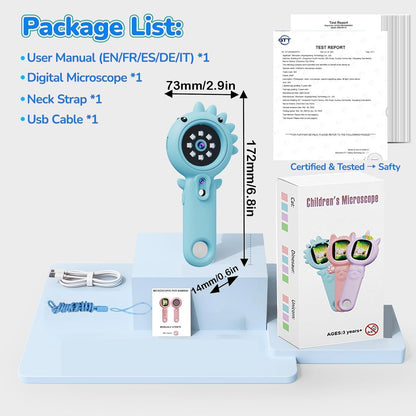 Portable Microscope for Kids & Toddlers, Mini Pocket Handheld Microscope with Photo and Video Function, STEM Educational Science Kit (32GB Card) (Blue) (Blue)