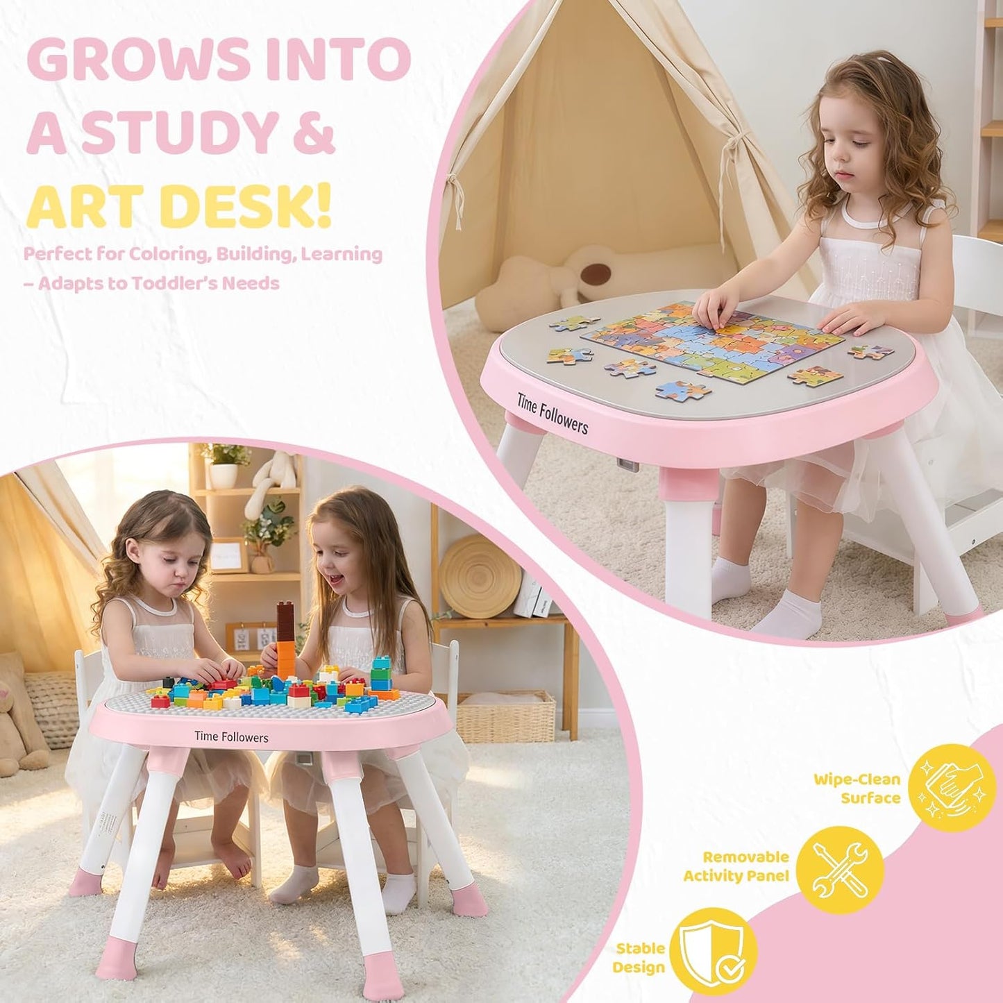 Time Followers® 6-in-1 Baby Activity Center | 4 Stage Montessori-Inspired Toys | Grow Stationary Standing Toddler Table | Jumpers & Bouncers | Must Have for Boy & Girl 6, 12, 24+ Month Old (White)