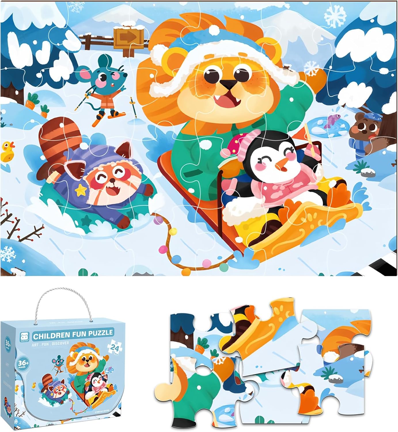 Jumbo Floor Puzzle for Kids, Large Jigsaw Puzzles 24 Piece for Kids Ages 3-5,Preschool Learning & Education Toys, Gifts for 4-8 Year Old Boys and Girls (Jungle Animals)