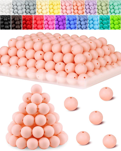 120PCS FIVEIZERO Silicone Beads for Keychain Making, 15mm Glacier Gray Round Silicone Rubber Focal Beads Bulk for DIY Crafts, Bracelets, Necklaces, and Pens