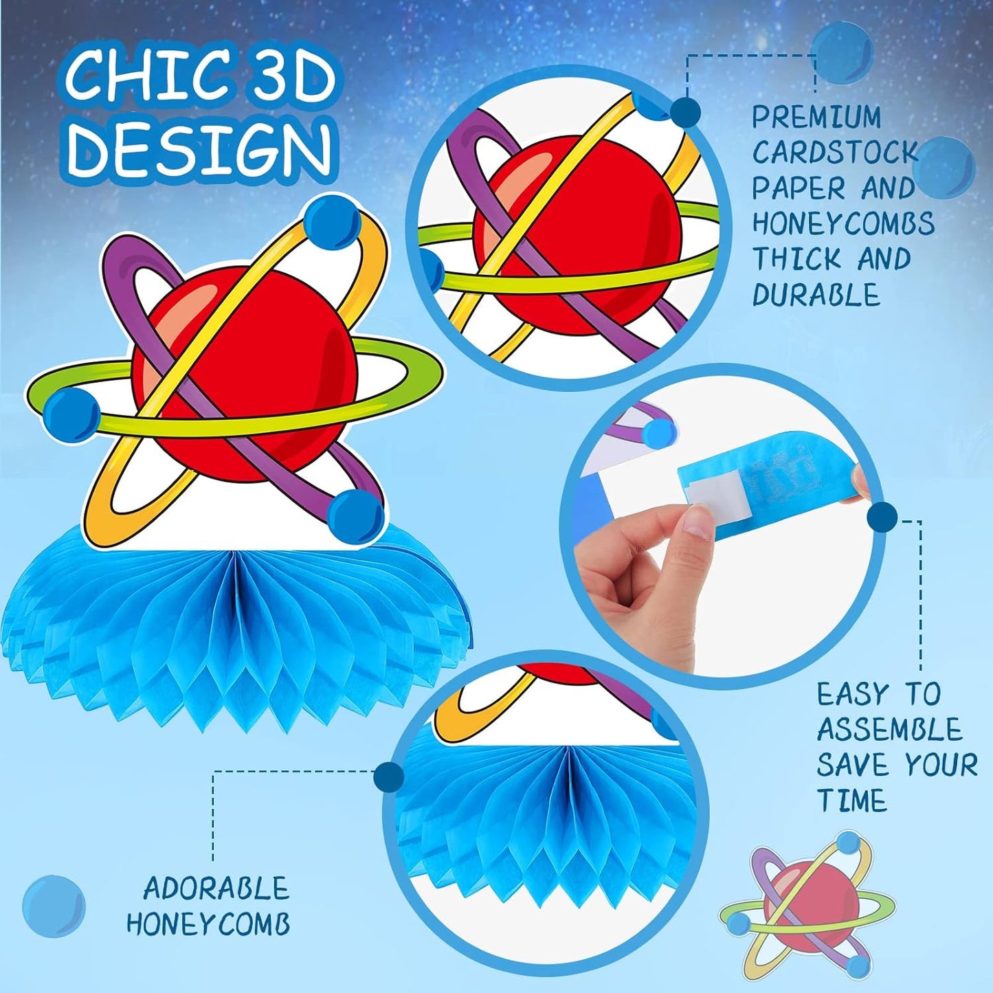 Fainne 9 Pcs Science Party Decorations Science Lab Themed Honeycomb Centerpiece Table Toppers for Kids Scientist Laboratory Party