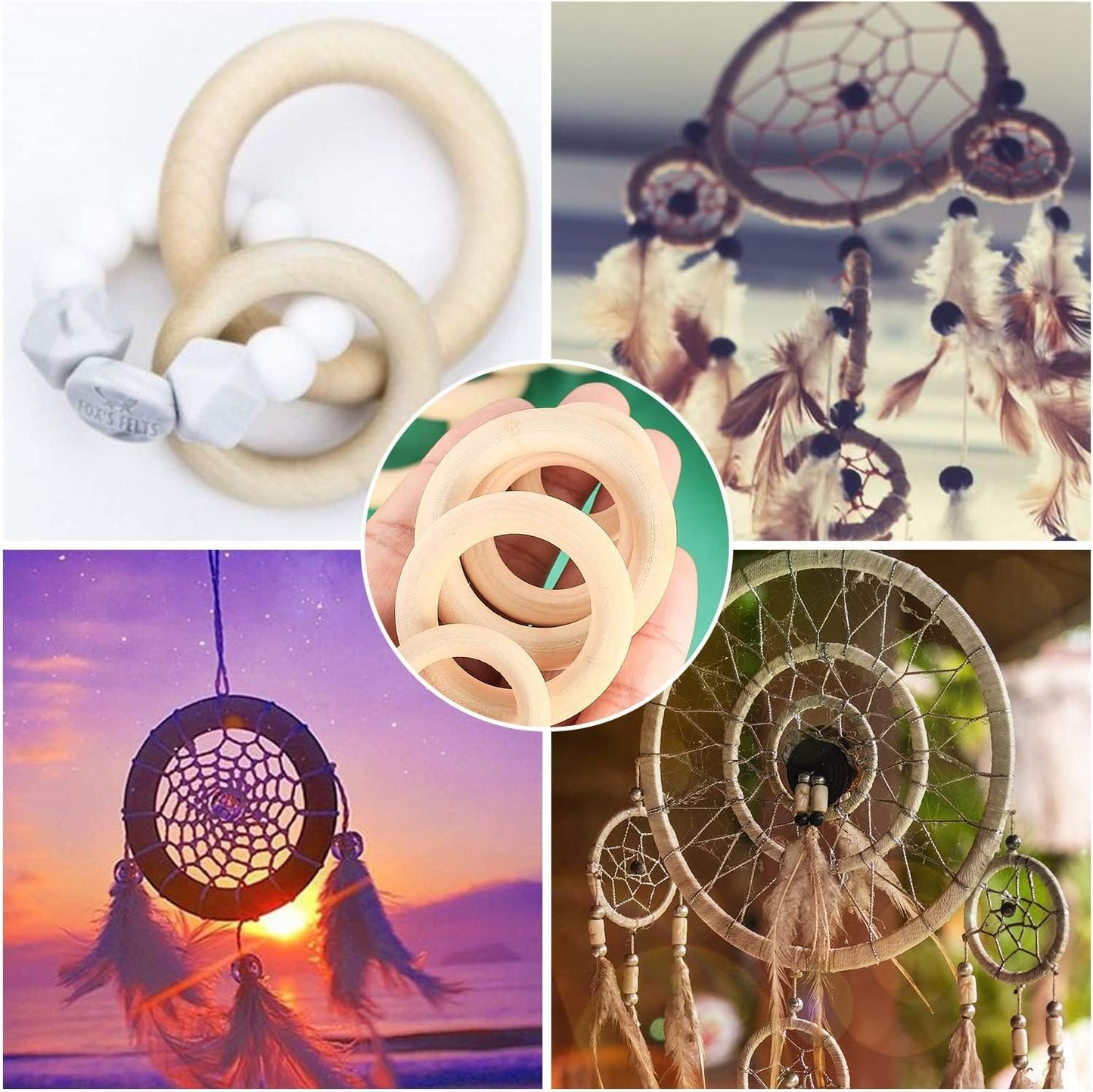 wugongshan 80 Pieces Natural Wood Rings, Unfinished Smooth Wooden Rings Circles, Wooden Hoops Without Paint for Crafts, Jewellery Making, Crafts, Pendants, DIY Connectors (2/2.5/3/3.5/4/4.5/5/5.5cm)