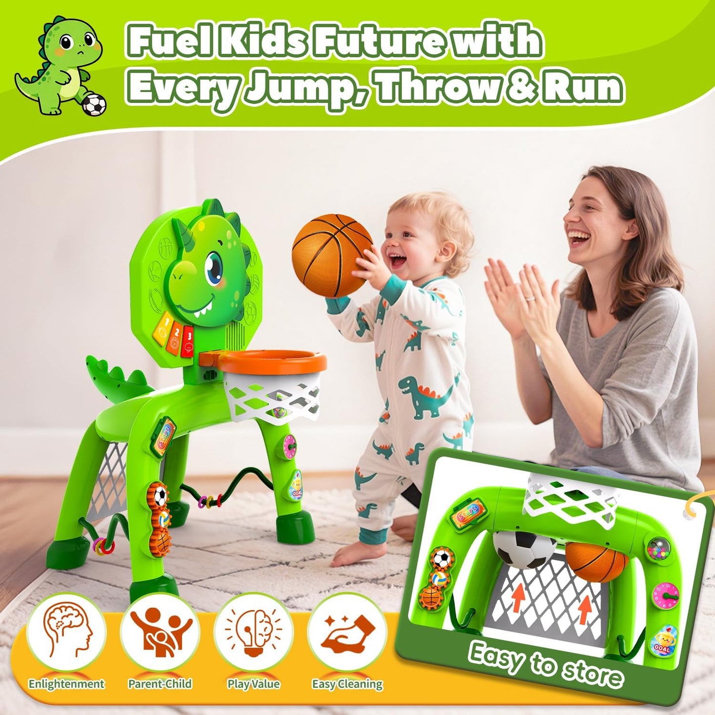 Toddler Basketball Hoop & Soccer Goal, Toys for 1 2 3 Year Old Boys, Kids Sports Toy with Light Sound Music, Toys for Baby 12-16-18 Months, Christmas Birthday Gifts for Ages 1-3