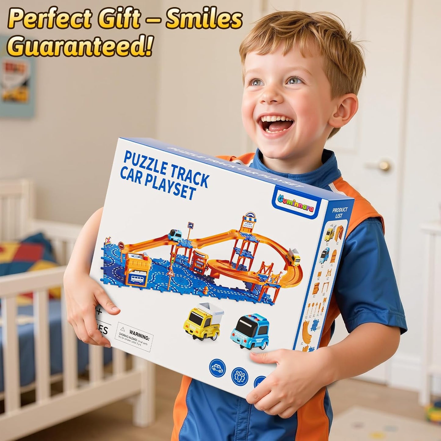Toddler Puzzles Track Cars Toys for Kids, Boys and Girls Age 3-5 4-7, Floor Puzzle Race Track with Cars and Road Signs, Birthday Toy Games for 3 4 5 6 7 8 Year Old Birthday Gifts