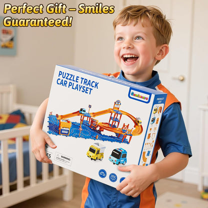 Toddler Puzzles Track Cars Toys for Kids, Boys and Girls Age 3-5 4-7, Floor Puzzle Race Track with Cars and Road Signs, Birthday Toy Games for 3 4 5 6 7 8 Year Old Birthday Gifts