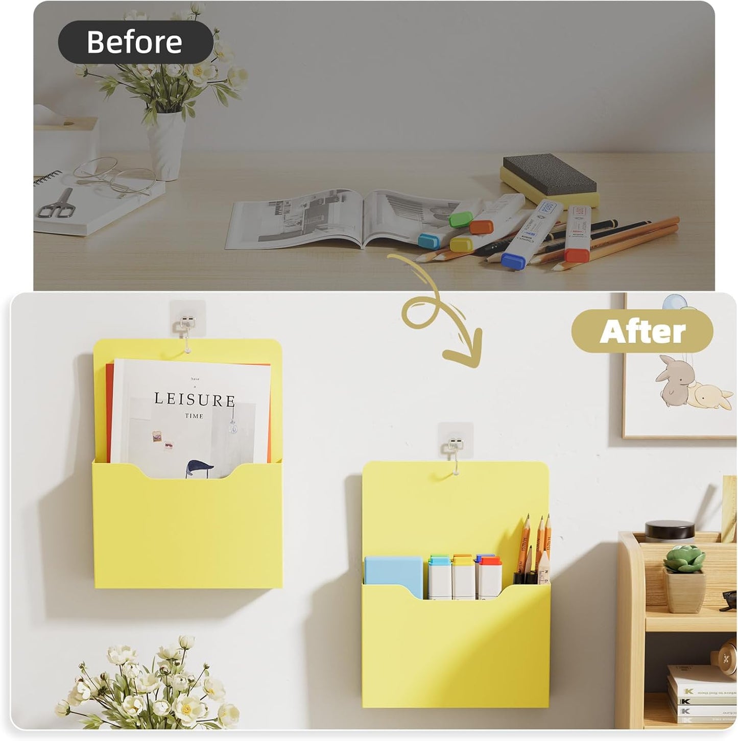Magnetic File Holder - Magnetic Paper Holder, Pocket Organizer Office Supplies Storage Mail Organizer for Notebooks,Planners,Letter (Black)