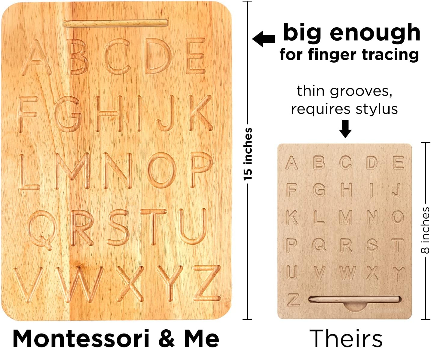 Montessori & Me Wood Alphabet Tracing Board Montessori Letters - Wooden Large Print Letters for Toddler to Preschool - Reversible Uppercase and Lowercase