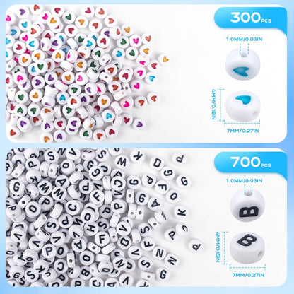 SUTOUG 1000PCS Colourful Letter Beads for Threading, 4 x 7 MM Acrylic Round Alphabet Beads for Jewellery DIY Making Crafts Bracelets Necklaces Ornaments