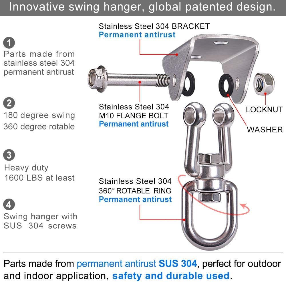 SELEWARE Anti-Squeaking Swing Hanger Stainless Steel Swing Set Hook Ceiling Mount Bracket for Hammock Chair Toddler Swing Yoga Swing Punching Bag 2 Packs