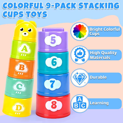 Stacking Cups Toys for Toddlers 1-3, Baby Toys Stacking Cups & Teething Toy for Babies 6-12 Months Montessori Educational or Bath Fun Stacking Blocks for Toddlers 1-3