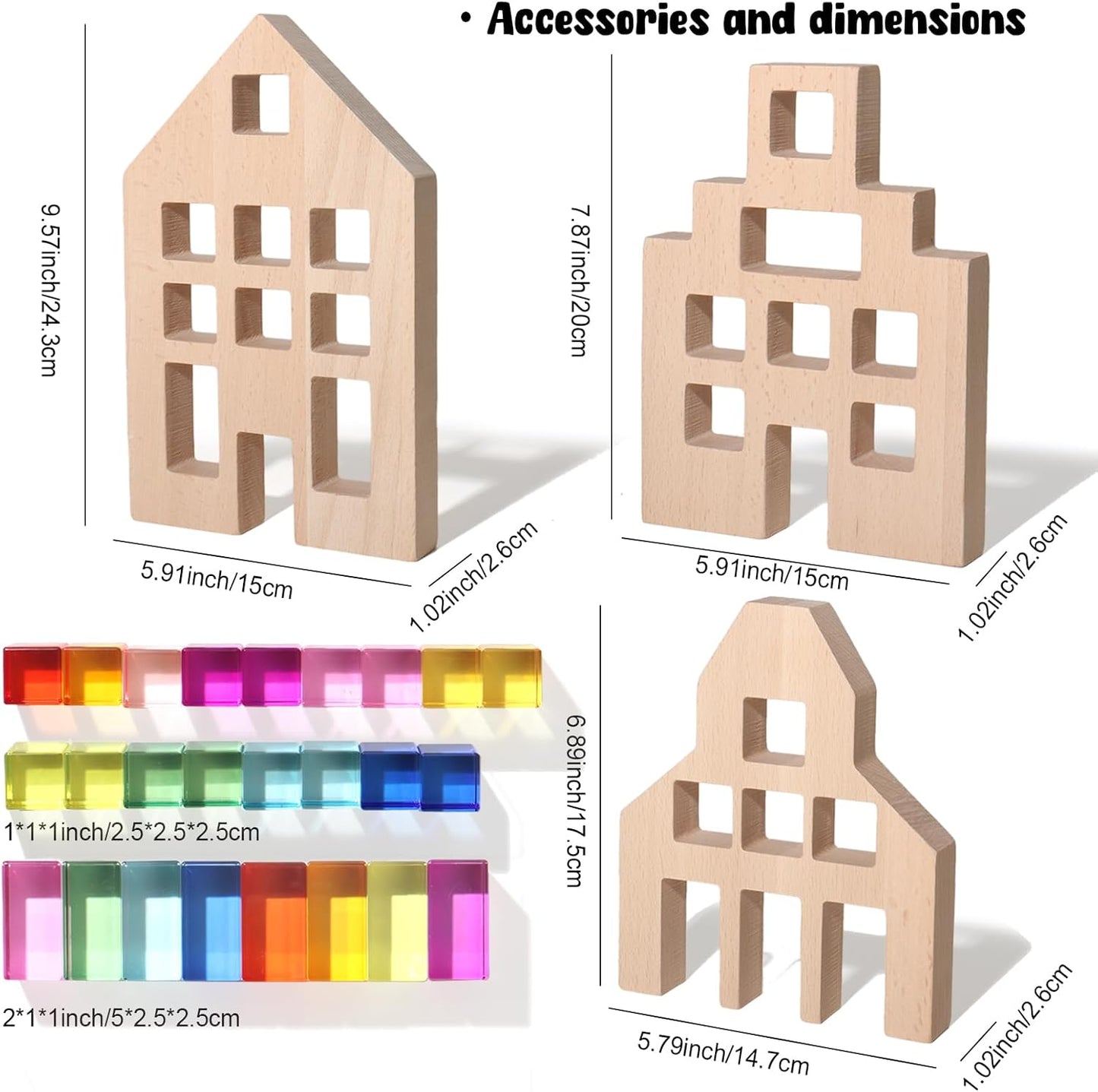 30 Pcs Mixed Acrylic Blocks Set - 10 Long (2.5x2.5x5CM) + 20 Cube (2.5x2.5x2.5CM) Rainbow Gem Blocks, Sensory Stacking Toy for 1 2 3 4 Years Old, Boys Girls Gift with Rich Building Possibilities