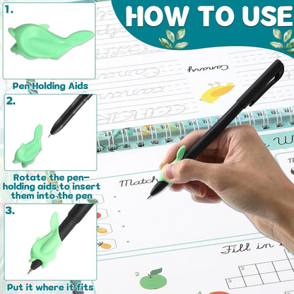 gisgfim Grooved Cursive Handwriting Workbook Magic Reusable Grooved Cursive Handwriting Practice Guided Tracing with Disappearing Ink Pens for Beginners Kids Learning Activities Supplies (Sentence)