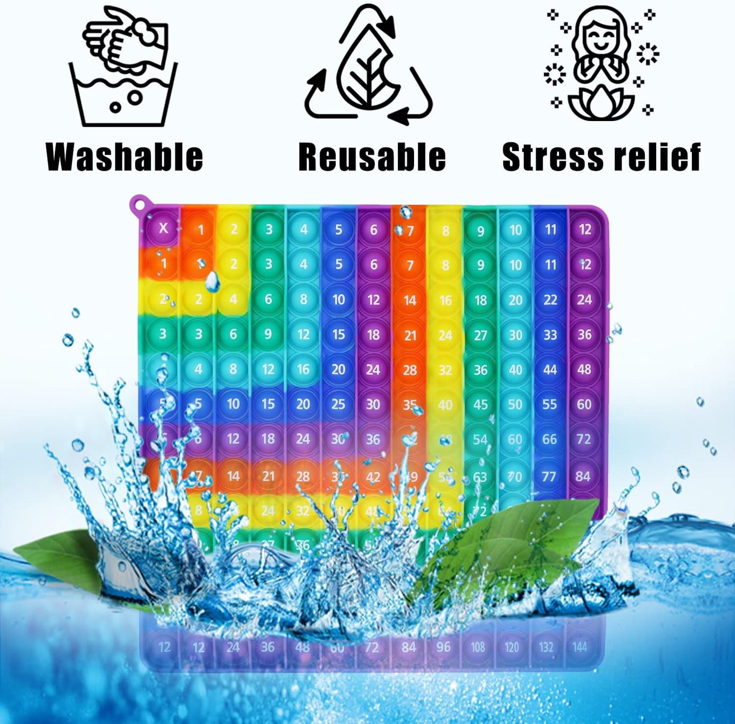Multiplication 12x12, Addition 1-12, Math Fidget Popper, Learn Multiplication, Addition with Pop Fidget Toy, Learning Tools for Students and Children, Bubble Sensory Rainbow (Rainbow-Purple)