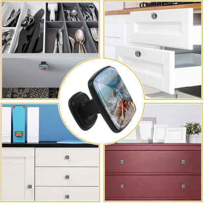 4 Pack Cabinet Knobs Drawer Pulls, 30mm Round ABS Glass Drawer Hardware Growing Butterfly Cabinet Handles with Screws for Dressers Kitchens Cupboard