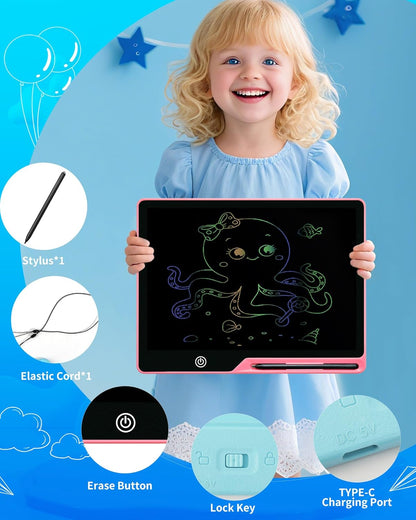 Magnetic LCD Writing Tablet for Fridge, 13 Inch Writing Tablet for Kids, Toddler Drawing Pad, Learning Toys for Boys Girls Ages 3.4.5.6.7.8, Writing Board for to-Do Lists and Family Messages (Blue)