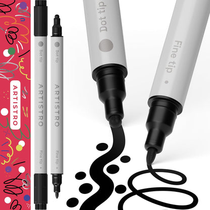 ARTISTRO 2 Gold & Silver Dual-Tip Acrylic Paint Pens - Multisurface Markers for Glass, Rock, Fabric, Wood, Plastic & More - 5mm Dot + 1mm Fine Tips