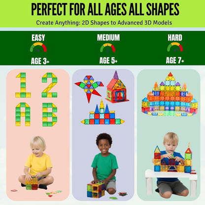 Magnetic Tiles 100 pcs with 2 Cars, STEM Building Blocks for Kids, Educational Gift, Magnet Construction Toys for Toddlers, School Teacher Supplies, Classroom Must-Haves