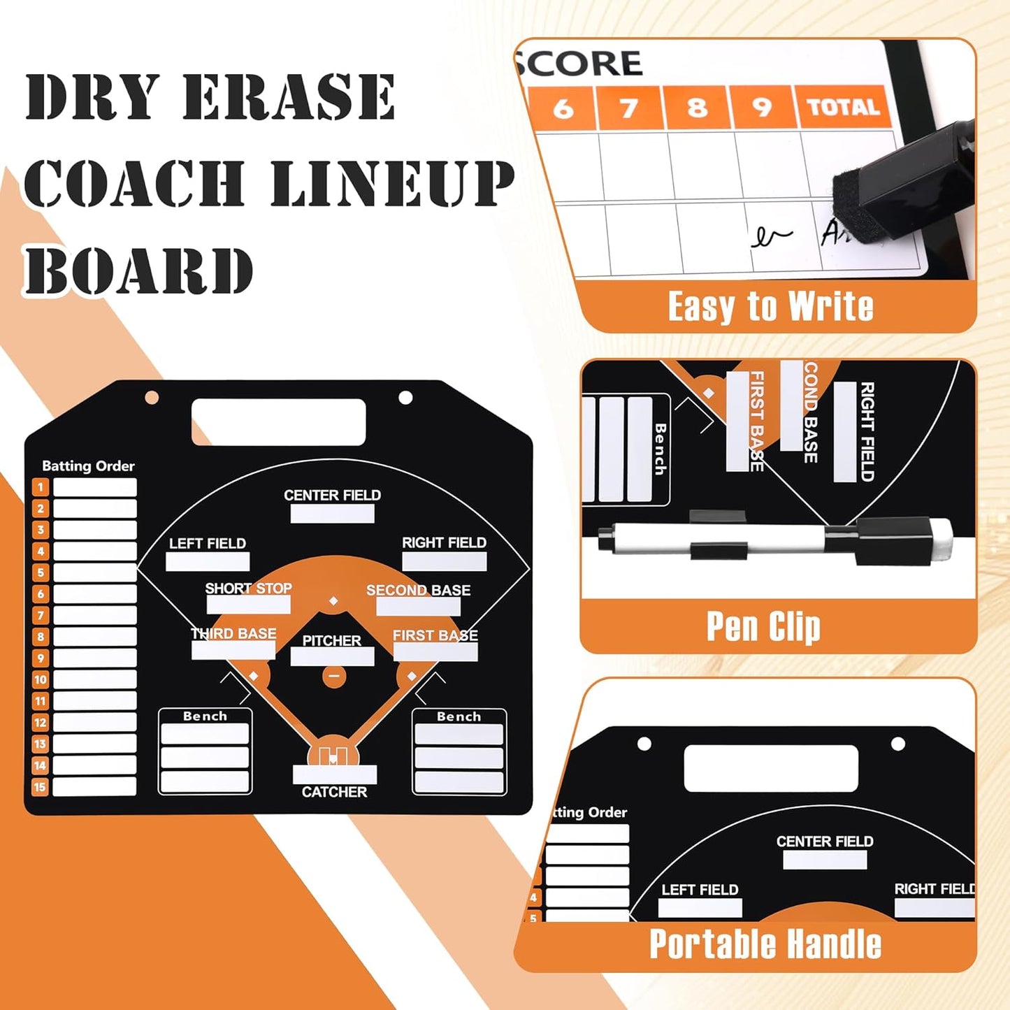 1+44PCS Baseball Coaching Board for Dugout, Dry Erase Lineup Board Softball Clipboard for Coach/ 30 Name Strip/ 10 Number Blocks/ 2 Marker/ 2 Buckle