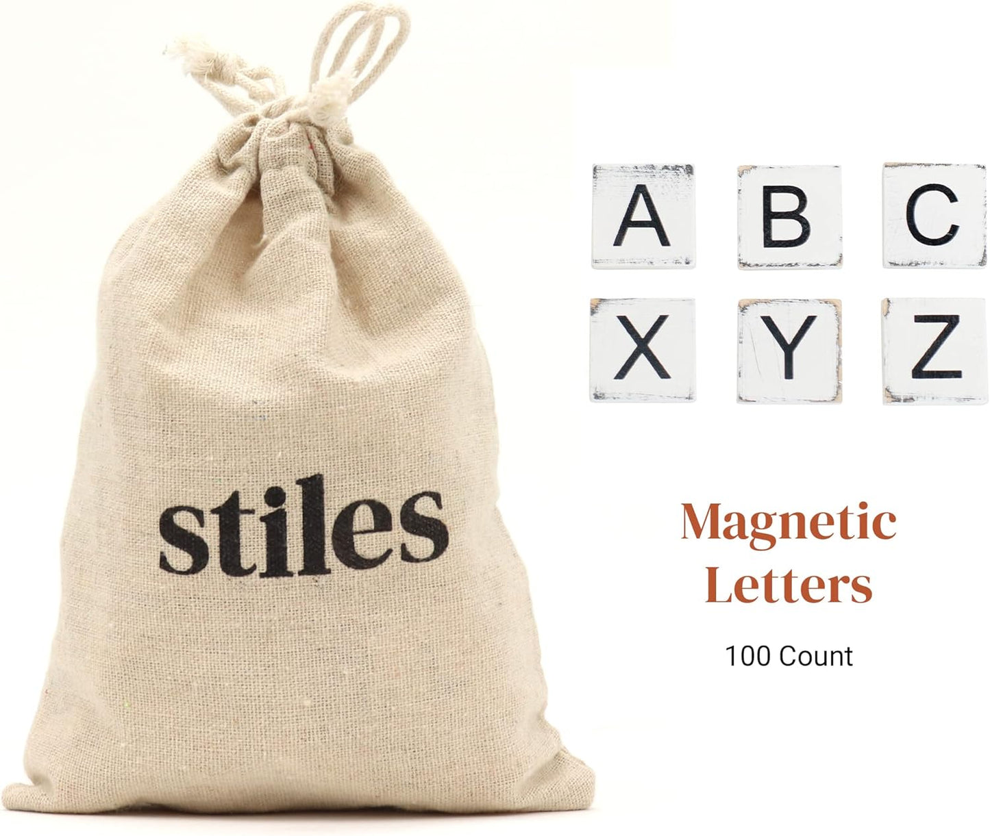 Stiles 100 Piece Wooden Magnetic Letter Tiles - Grey