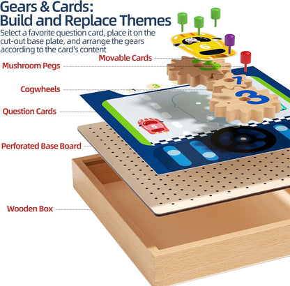 Montessori Gear Puzzle Game,Gears Toy,Montessori Screw Board Toy, Wooden Gear Building Set for Kids Ages 3-8,STEM Educational Toys for Fine Motor Skills Development