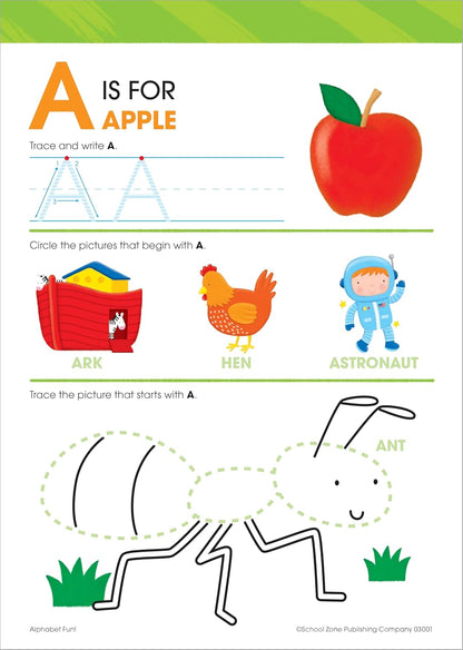 School Zone Alphabet Fun! Write & Reuse Workbook: 26 Wipe-Clean Pages, Preschool, Kindergarten, Write-On Learning, Write and Wipe, Alphabetical Order, Phonics, Printing & Tracing Letters, Ages 4-6