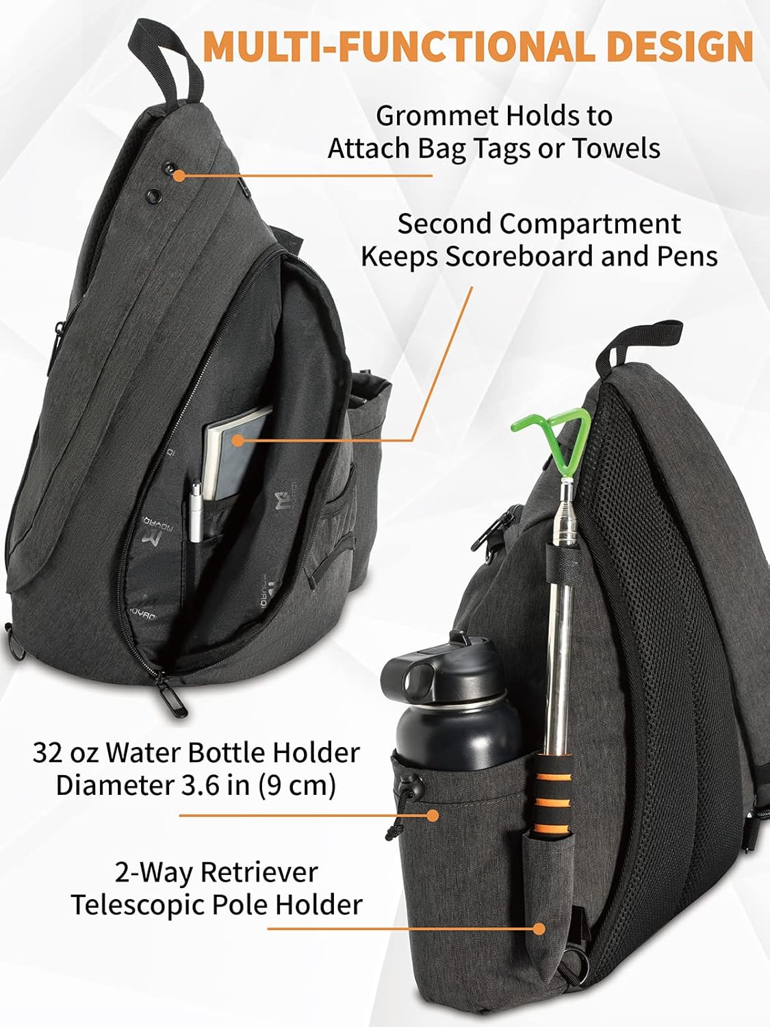 MOYAQI Disc Golf Bag with Retriever Holder and Storage Pockets, Disc Golf Backpack with 8-10 Disc Capacity, Padded Adjustable Strap and Back Panel, Lightweight and Durable