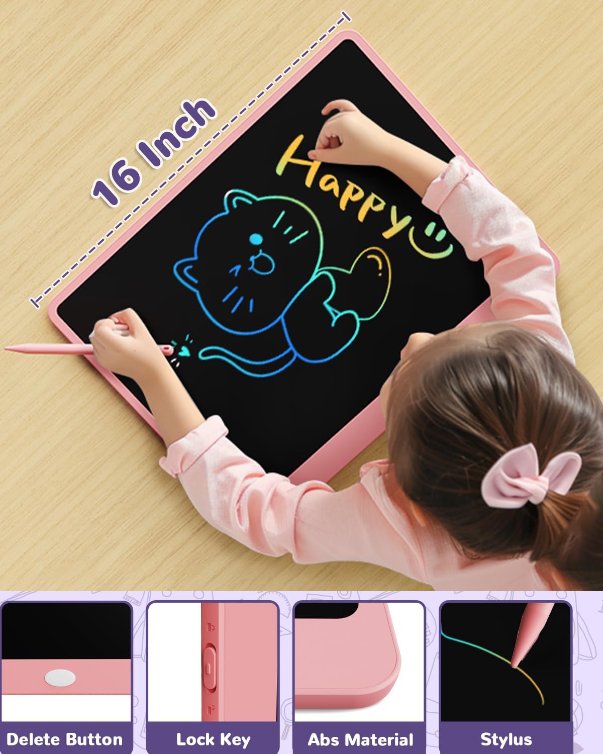 ORSEN LCD Writing Tablet 10 Inch, Colorful Doodle Board Drawing Pad for Kids, Toddler Toys for 3 4 5 6 7 8 Year Old Girls Boys Gifts (Pink)