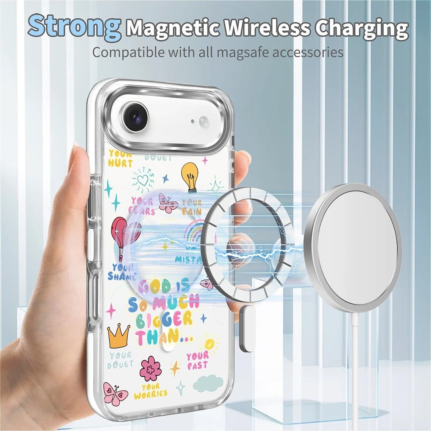 for iPhone 17 Pro Max Case [Compatible with Magsafe],Girls Women Clear Magnetic Case Silicone Shockproof Protective Cover with Pattern Colorful Motivational Letters